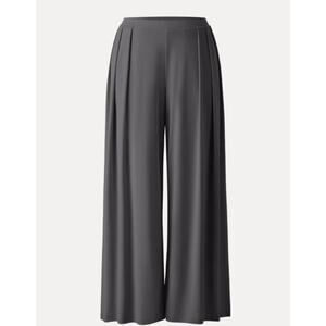 OGL Palazzo Pants Sandwashed Mid Rise Pleated Wide Leg w Pockets Dark Gray Large